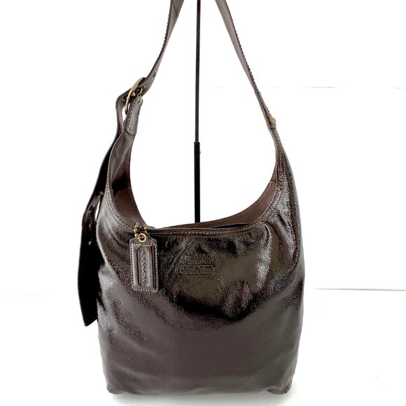 Coach Brown Patent Leather Crinkle Texture Hobo & Crossbody Bag, C0873-12387 EUC - Picture 15 of 16